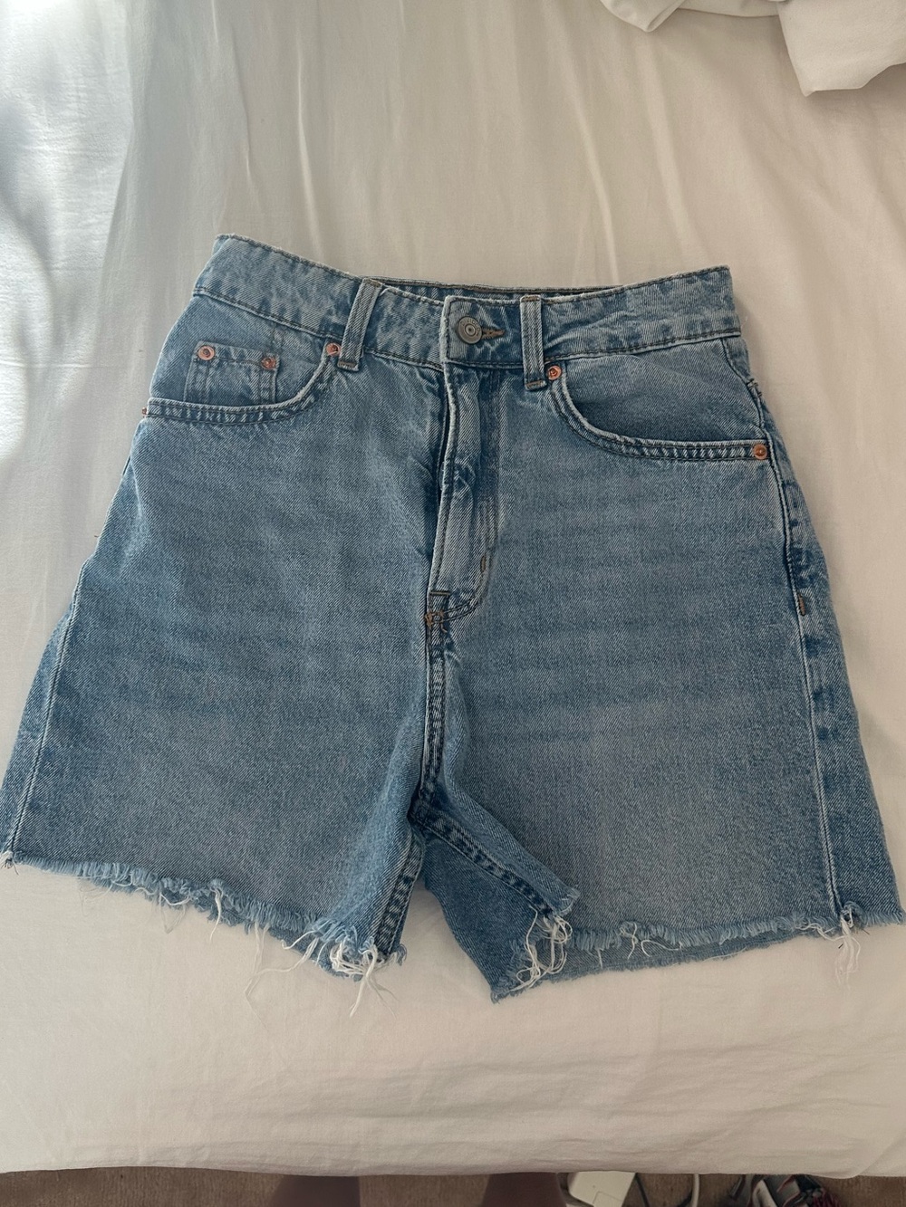 Classic High-Waist Light Blue Denim Shorts
